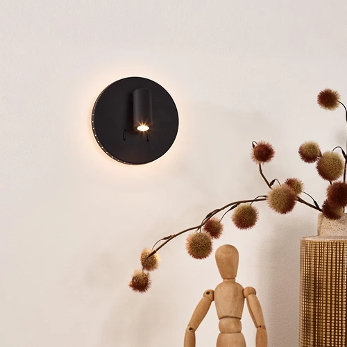 Lucide BENTJER - Lámpara de cabecera / Lámpara de pared - Ø 14 cm - LED - 3000K - Negro - ambiente 1